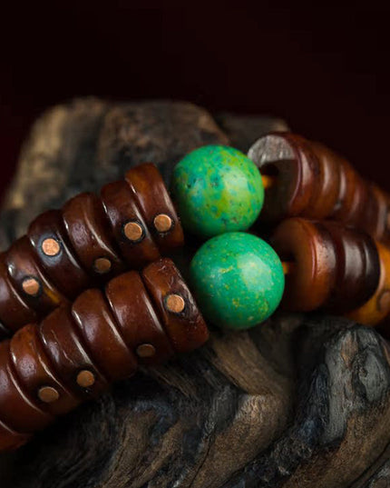 108 Bead Tibetan Old Jade Rosary – High-End Copper Inlay Meditation Bracelet