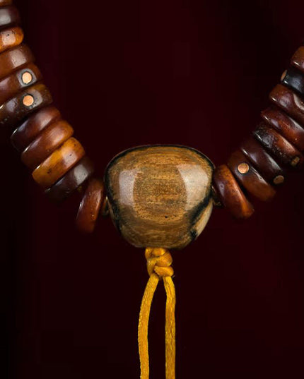 108 Bead Tibetan Old Jade Rosary – High-End Copper Inlay Meditation Bracelet