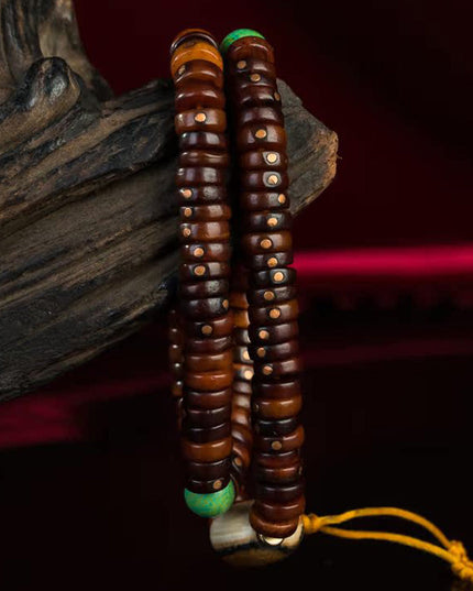 108 Bead Tibetan Old Jade Rosary – High-End Copper Inlay Meditation Bracelet