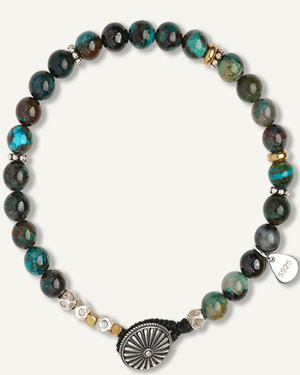 Malachite Prosperity Wheel Sterling Silver Bracelet