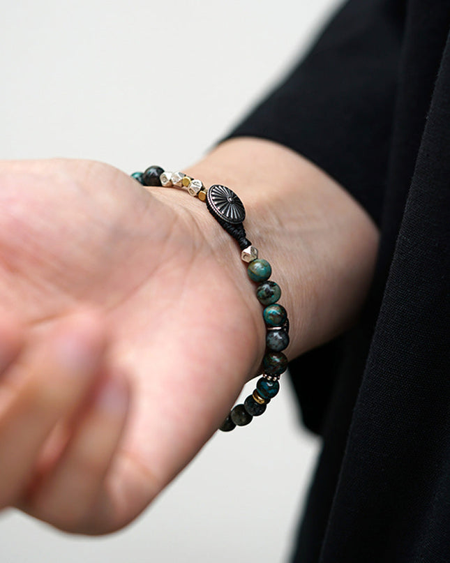 Malachite Prosperity Wheel Sterling Silver Bracelet