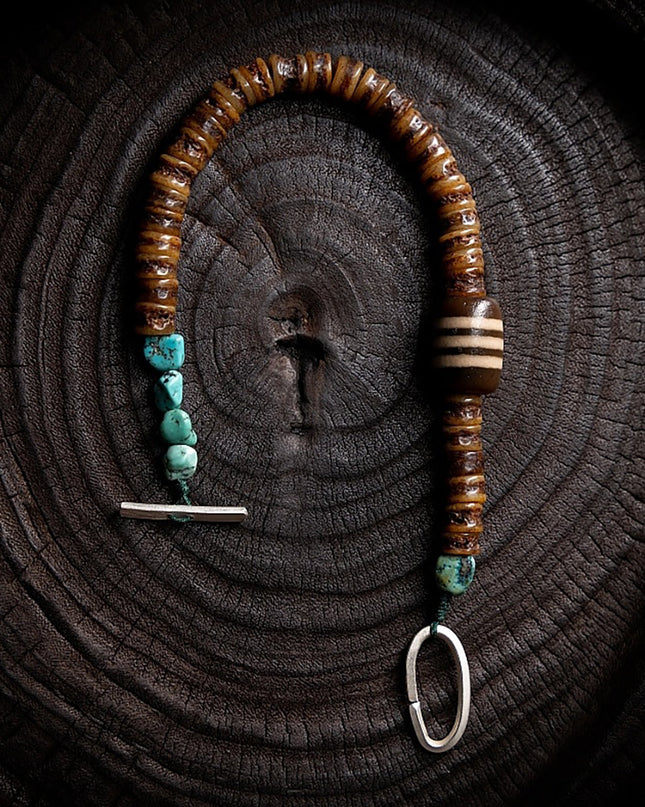 Sacred Protector Turquoise & Yak Bone Stering Silver Bracelet