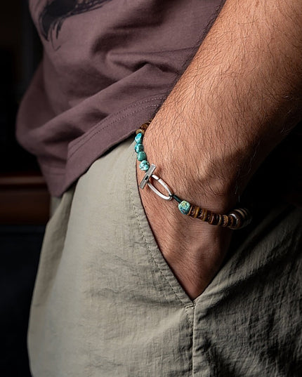 Sacred Protector Turquoise & Yak Bone Stering Silver Bracelet