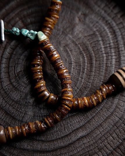Sacred Protector Turquoise & Yak Bone Stering Silver Bracelet