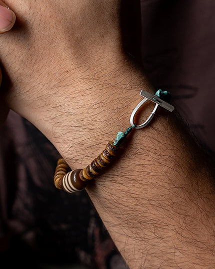 Sacred Protector Turquoise & Yak Bone Stering Silver Bracelet