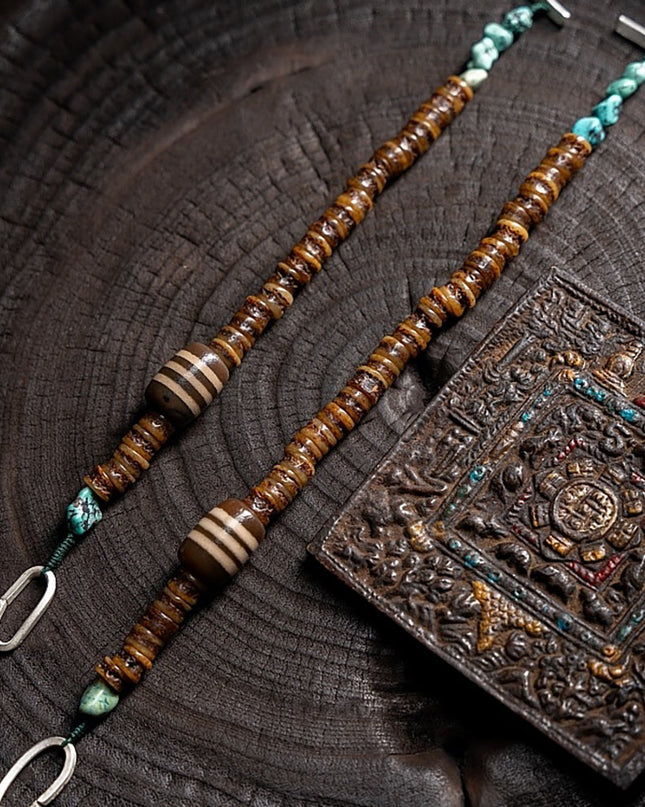 Sacred Protector Turquoise & Yak Bone Stering Silver Bracelet