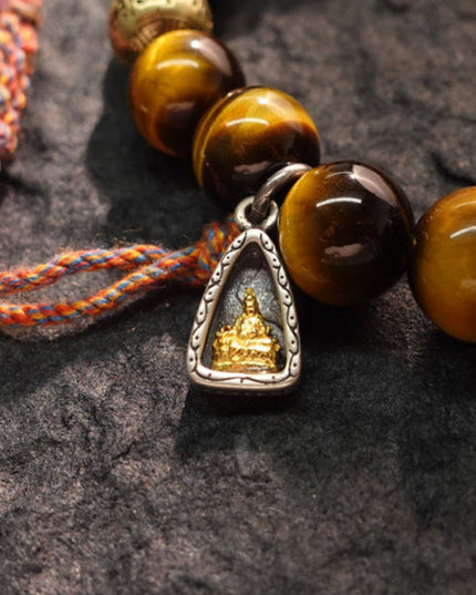 Wealth & Strength Tiger's Eye Bracelet with Gold Buddha Charm