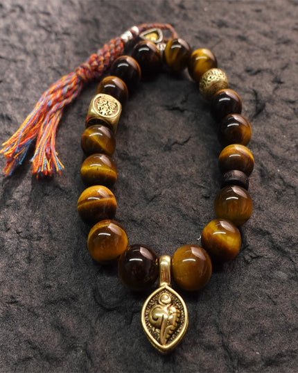 Wealth & Strength Tiger's Eye Bracelet with Gold Buddha Charm