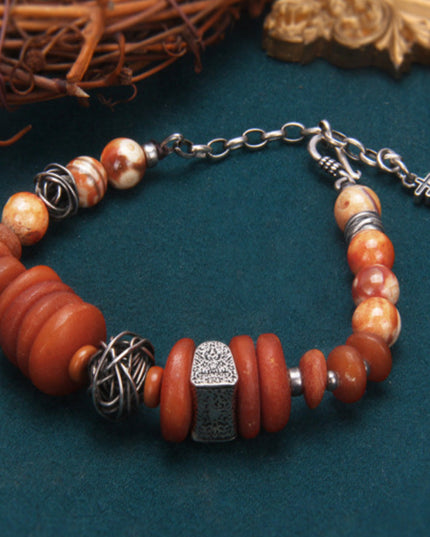 Amber Fortune Silver Bracelet Handcrafted for Wealth and Energy Balance