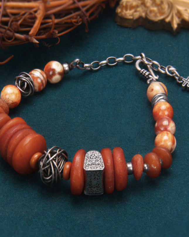 Amber Fortune Silver Bracelet Handcrafted for Wealth and Energy Balance