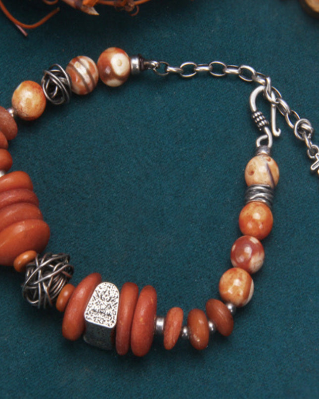 Amber Fortune Silver Bracelet Handcrafted for Wealth and Energy Balance