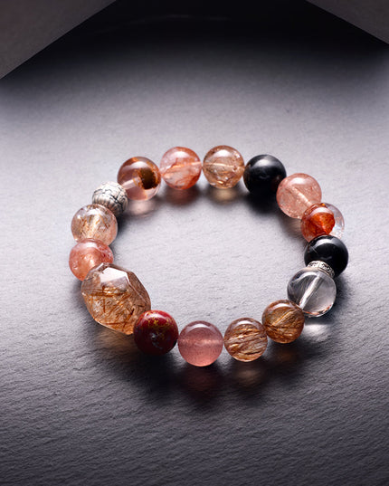 Eternal Wealth & Protection Crystal Bracelet – Black Gold Super Seven & Strawberry Quartz