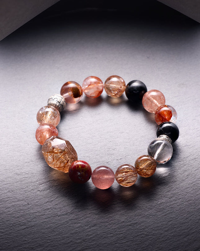 Eternal Wealth & Protection Crystal Bracelet – Black Gold Super Seven & Strawberry Quartz