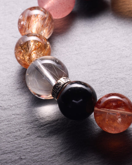 Eternal Wealth & Protection Crystal Bracelet – Black Gold Super Seven & Strawberry Quartz