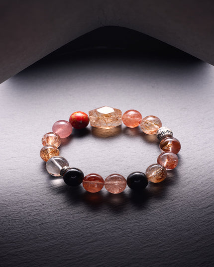 Eternal Wealth & Protection Crystal Bracelet – Black Gold Super Seven & Strawberry Quartz