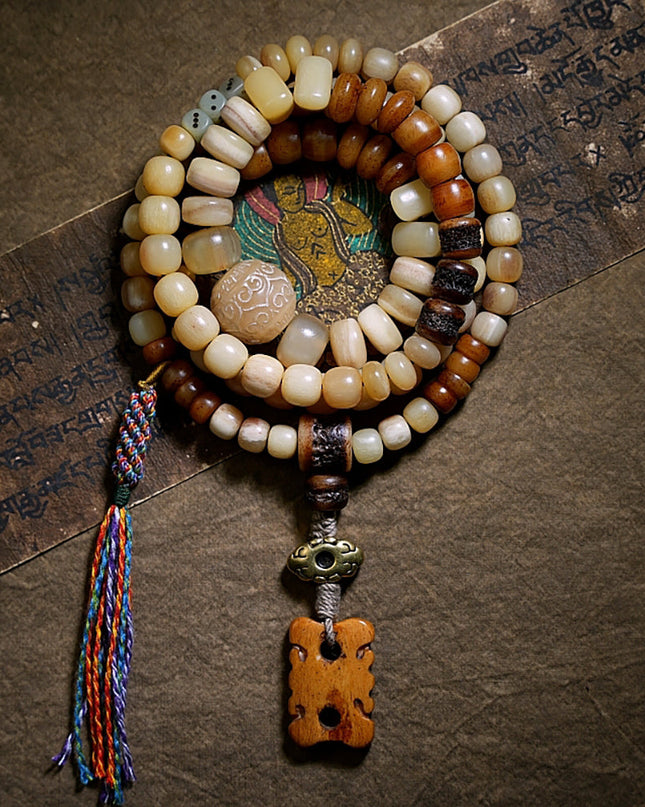 Abundance Yak Bone 108 Mala Beads Necklace