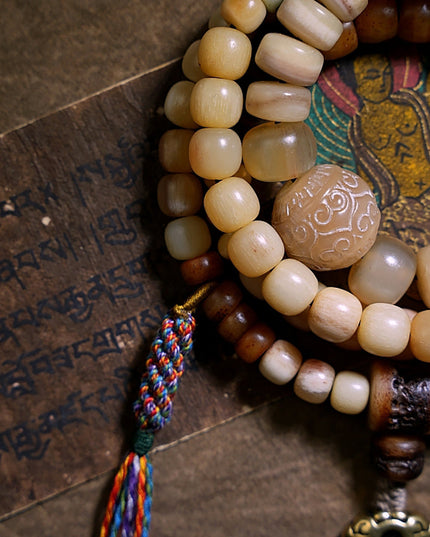 Abundance Yak Bone 108 Mala Beads Necklace