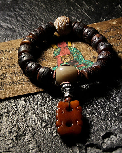 Guardian Agate and Yak Bone Protection Bracelet