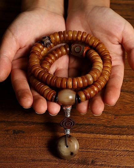 Vitality Yak Bone 108 Mala Beads Necklace