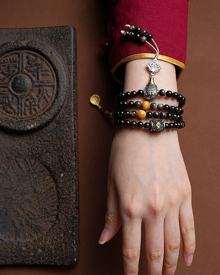 Fortress of Hope Silver Obsidian 108 Mala Beads Necklace