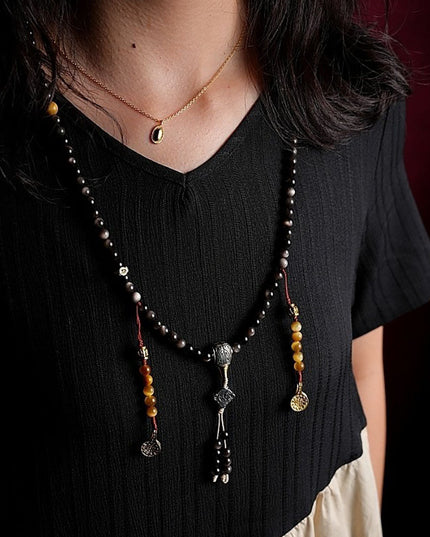 Fortress of Hope Silver Obsidian 108 Mala Beads Necklace