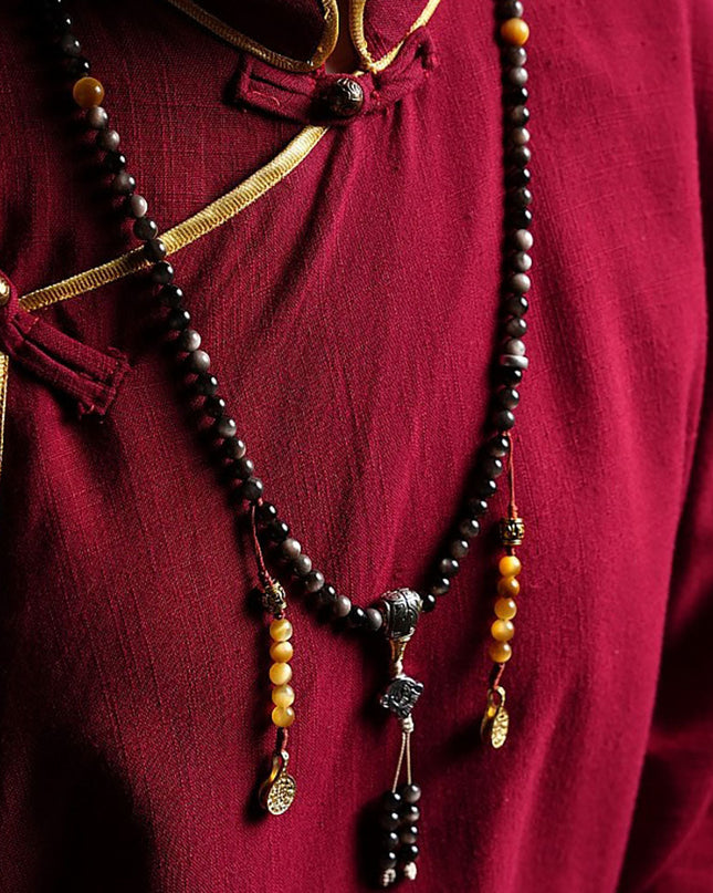 Fortress of Hope Silver Obsidian 108 Mala Beads Necklace
