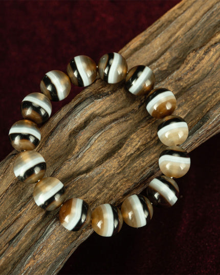 108 Dzi Beads Bracelet - Black and White Tricolor