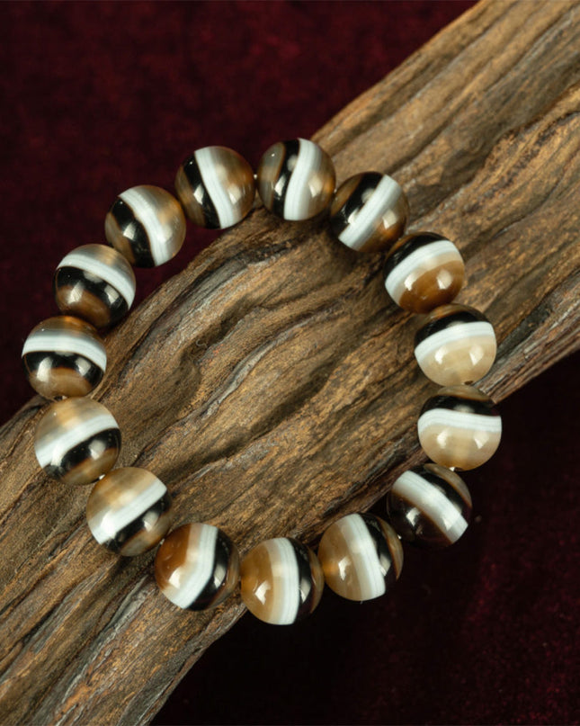 108 Dzi Beads Bracelet - Black and White Tricolor
