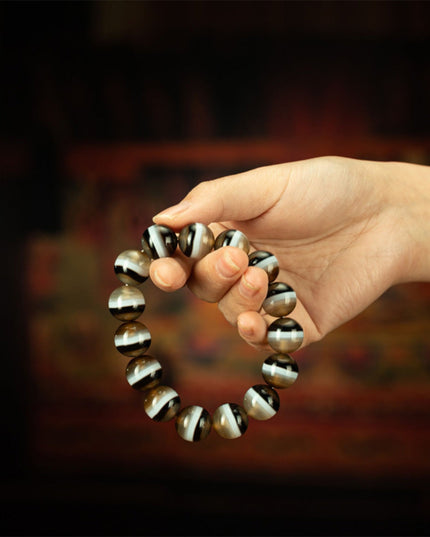 108 Dzi Beads Bracelet - Black and White Tricolor