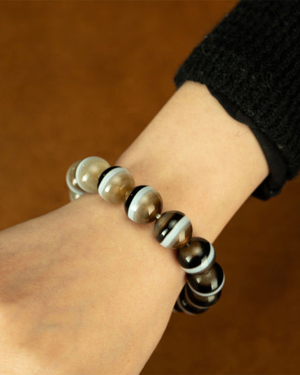 108 Dzi Beads Bracelet - Black and White Tricolor