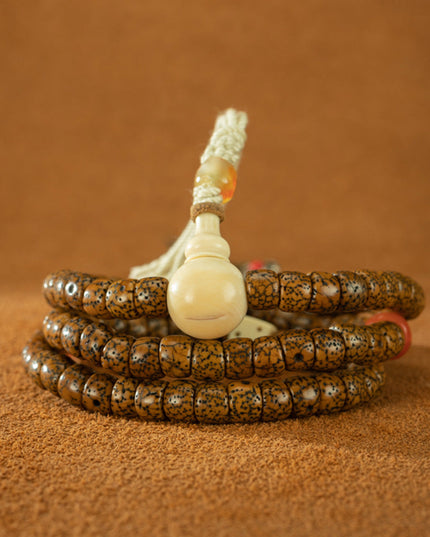 108 Beads Vintage Tibetan Bodhi Seed Bracelet with Turquoise & Silver Accents