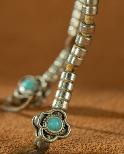 108 Beads Vintage Tibetan Bodhi Seed Bracelet with Turquoise & Silver Accents
