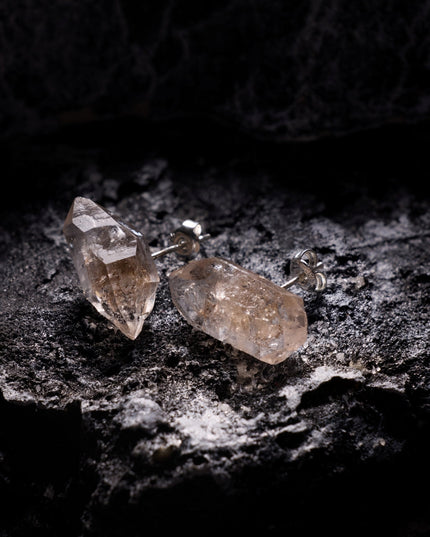 Raw Crystal & Silver Drop Earrings