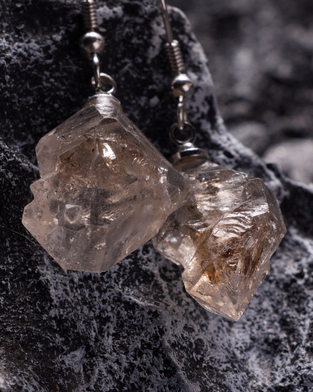 Raw White Crystal Drop Earrings in Sterling Silver