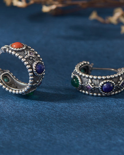 Celestial Vitality Lapis & Agate Hoop Earrings – Empower Your Spirit with Natural Elegance