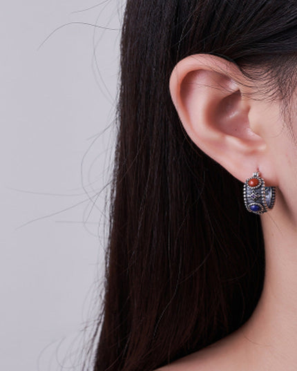 Celestial Vitality Lapis & Agate Hoop Earrings – Empower Your Spirit with Natural Elegance