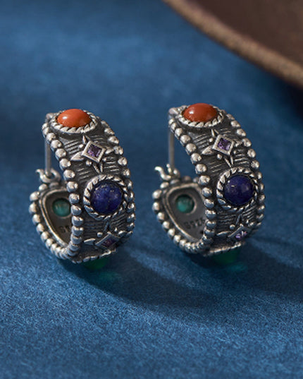Celestial Vitality Lapis & Agate Hoop Earrings – Empower Your Spirit with Natural Elegance