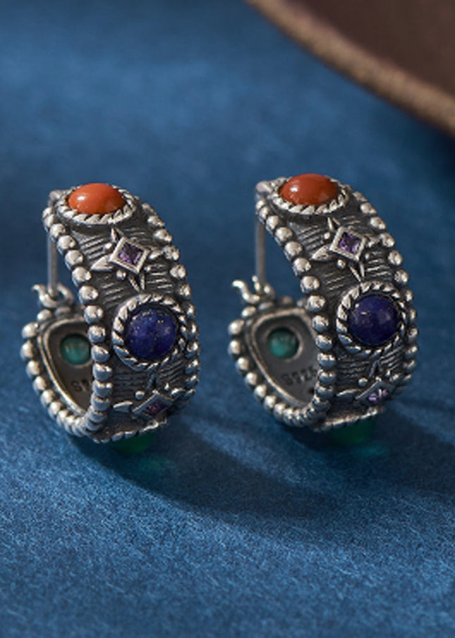 Celestial Vitality Lapis & Agate Hoop Earrings – Empower Your Spirit with Natural Elegance