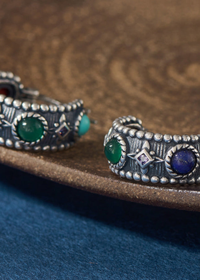 Celestial Vitality Lapis & Agate Hoop Earrings – Empower Your Spirit with Natural Elegance