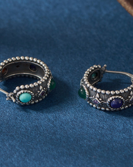 Celestial Vitality Lapis & Agate Hoop Earrings – Empower Your Spirit with Natural Elegance
