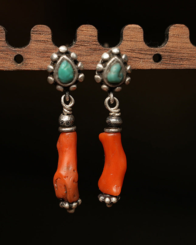 Love Energy Coral and Turquoise Sterling Silver Earrings