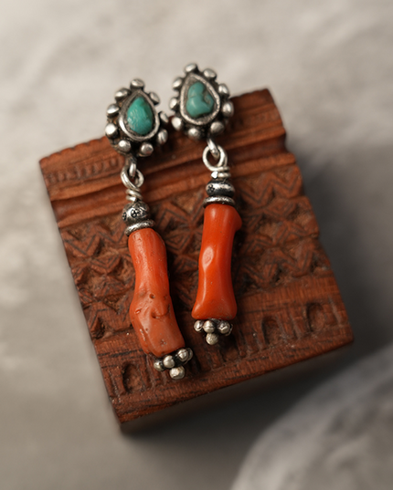 Love Energy Coral and Turquoise Sterling Silver Earrings