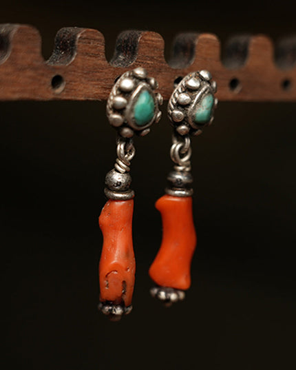 Love Energy Coral and Turquoise Sterling Silver Earrings