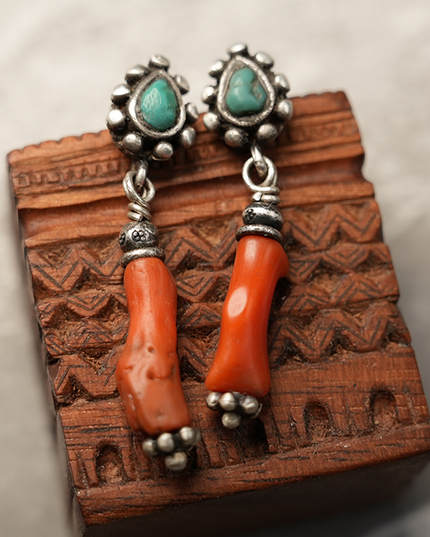 Love Energy Coral and Turquoise Sterling Silver Earrings