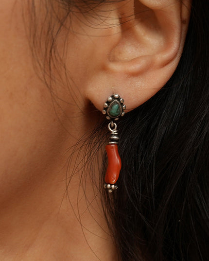 Love Energy Coral and Turquoise Sterling Silver Earrings