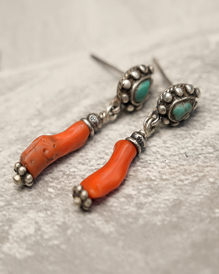 Love Energy Coral and Turquoise Sterling Silver Earrings