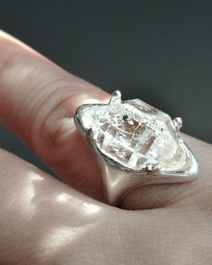 Healing Through Balance Shining Diamond Crystal Silver Rings
