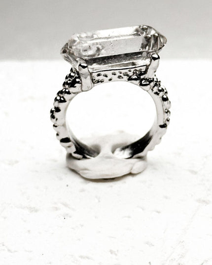 Healing Through Balance Shining Diamond Crystal Silver Rings