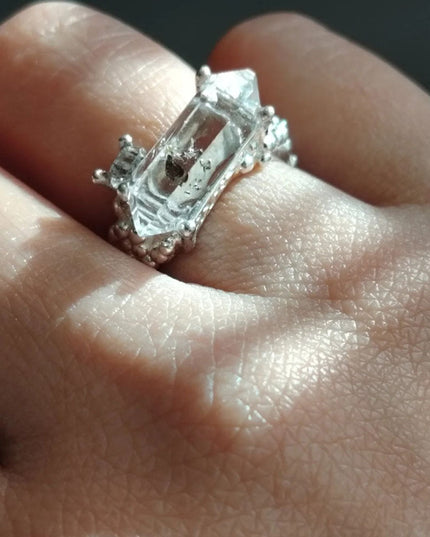 Healing Through Balance Shining Diamond Crystal Silver Rings