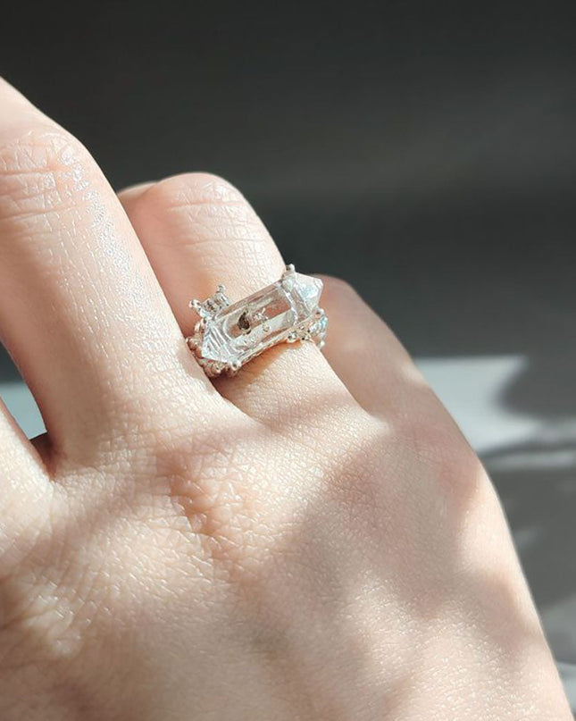 Healing Through Balance Shining Diamond Crystal Silver Rings